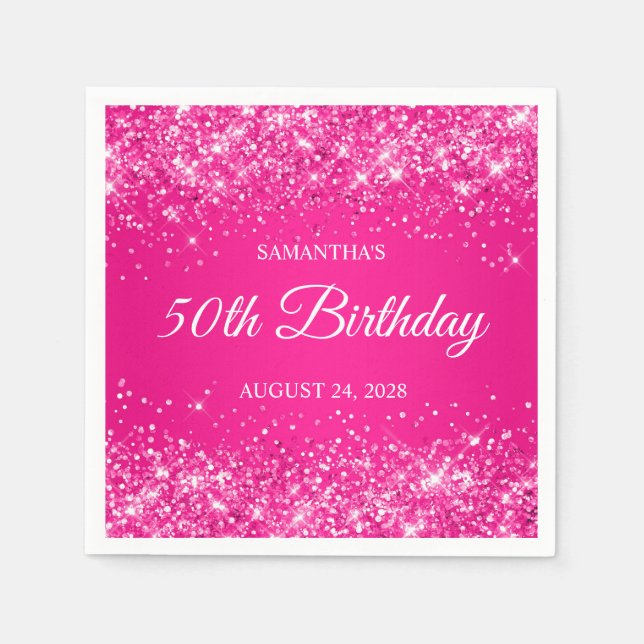 Glittery Hot Pink 50. Geburtstag Serviette (Vorderseite)
