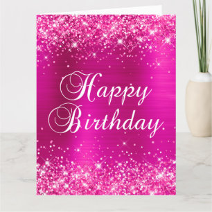 Glittery Hot Pink Foil Big Happy Birthday Karte
