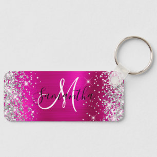 Glittery Hot Pink Foil Monogram Horizontal Schlüsselanhänger