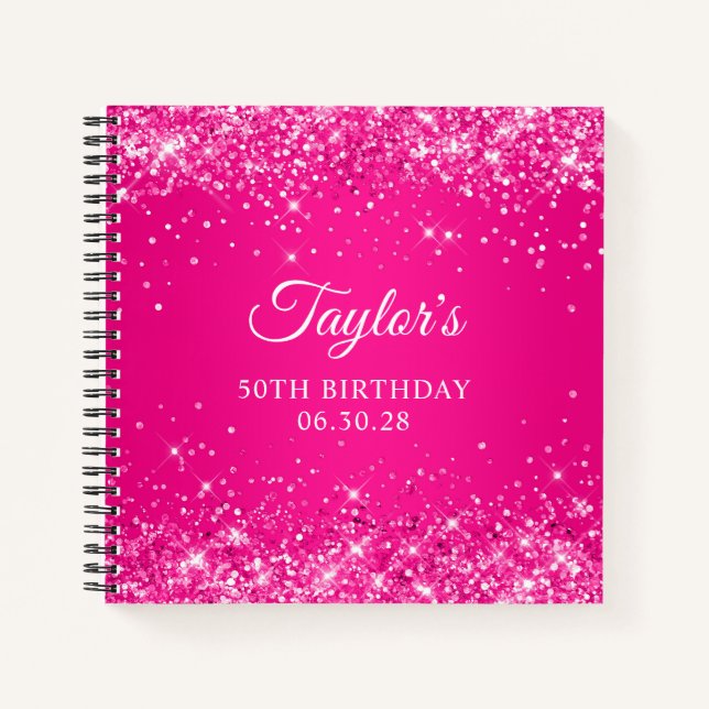 Glittery Hot Pink Ombre 50th Birthday Guest Notizbuch (Vorderseite)