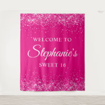 Glittery Hot Pink Sweet 16 Geburtstag Willkommen