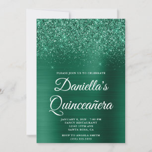 Glittery Hunter Green Foil Quinceañera Einladung