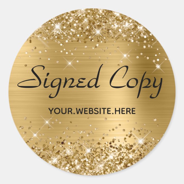 Glittery Imitate Gold Foil signierte Kopie mit URL Runder Aufkleber (Vorderseite)