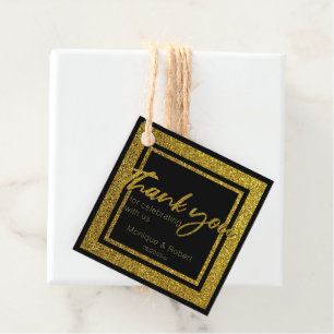 Glittery Imitate Gold und Black Danke Hochzeit Geschenkanhänger