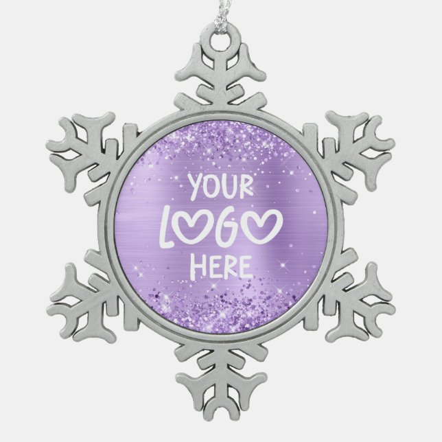 Glittery Lavender Faux Foil Business Logo Schneeflocken Zinn-Ornament (Vorderseite)