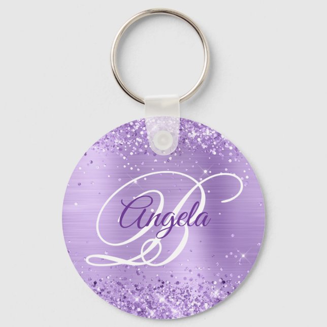 Glittery Lavender Foil Extravagant Monogram Schlüsselanhänger (Vorderseite)