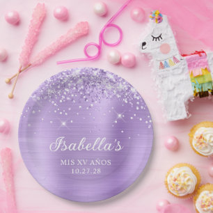 Glittery Lavender Foil Mis XV Años Pappteller