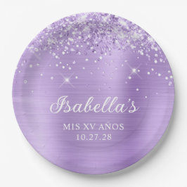 Glittery Lavender Foil Mis XV Años Pappteller