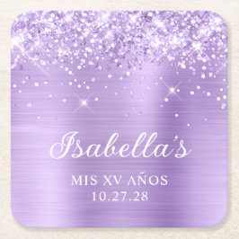 Glittery Lavender Foil Mis XV Años Rechteckiger Pappuntersetzer