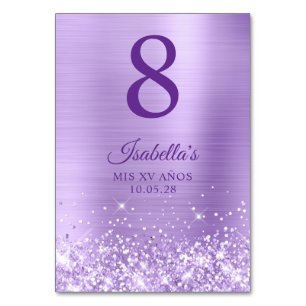 Glittery Lavender Foil Mis XV Años Tischnummer