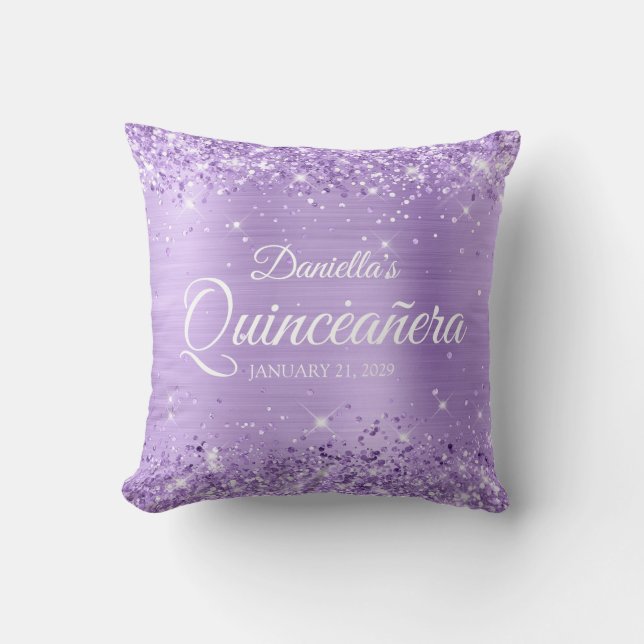 Glittery Lavender Foil Quinceañera Kissen (Vorderseite)
