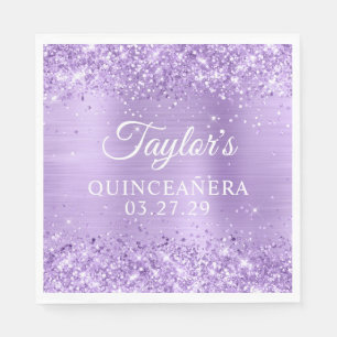 Glittery Lavender Foil Quinceanera Serviette