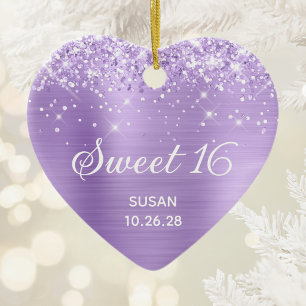 Glittery Lavender Foil Sweet 16 Foto Keramik Ornament