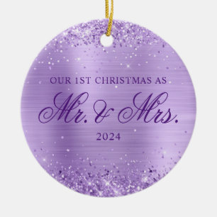 Glittery Lavender Foil Unser 1. Weihnachtsfest Fot Keramik Ornament
