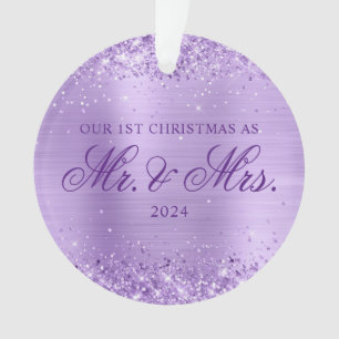 Glittery Lavender Foil Unser 1. Weihnachtsfest Fot Ornament