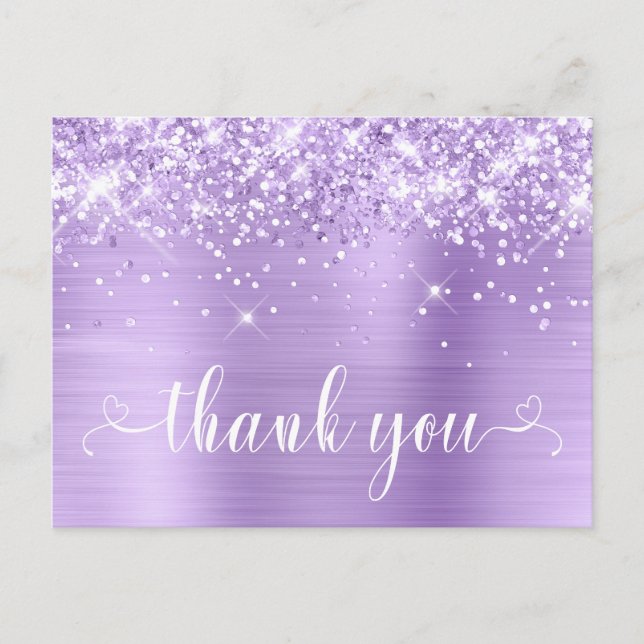 Glittery Lavender Sweet 16 Herzen Vielen Dank Postkarte (Vorderseite)
