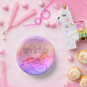 Glittery Lavender und Pink Unicorn Geburtstag Pappteller
