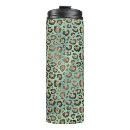 Glittery Leopard Print auf Green Personalisiert Thermosbecher