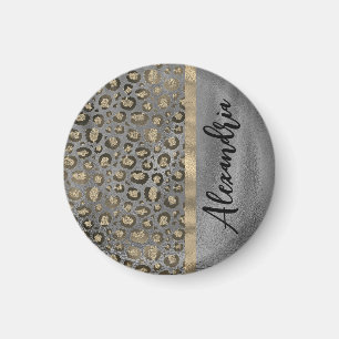 Glittery Leopard Print on Glossy Grau Magnet