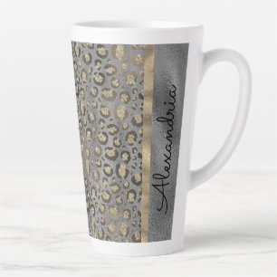 Glittery Leopard Print on Glossy Grau Milchtasse