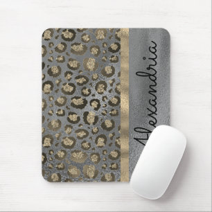 Glittery Leopard Print on Glossy Grau Mousepad