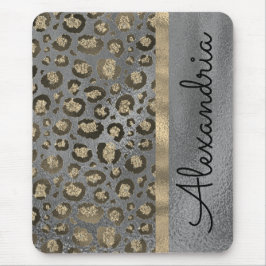 Glittery Leopard Print on Glossy Grau Mousepad