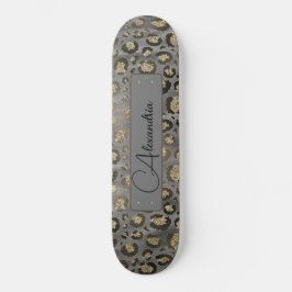 Glittery Leopard Print on Glossy Grau Personalisie Skateboard