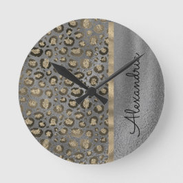 Glittery Leopard Print on Glossy Grau       Runde Wanduhr