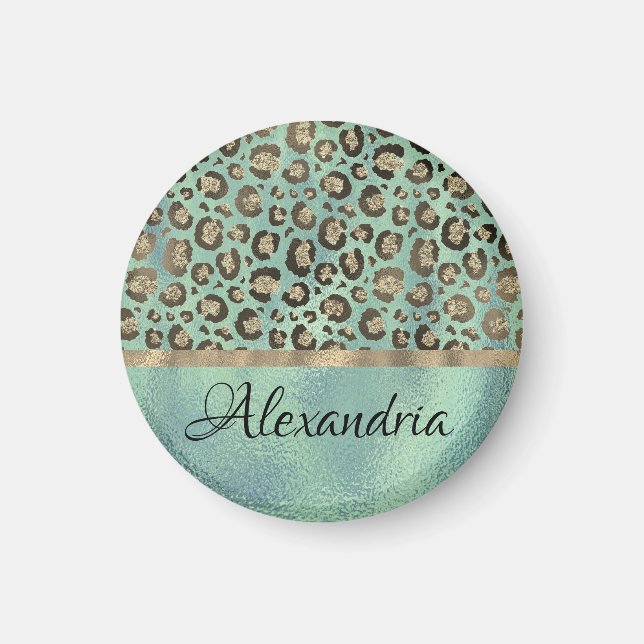 Glittery Leopard Print on Glossy Green Magnet (Vorne)