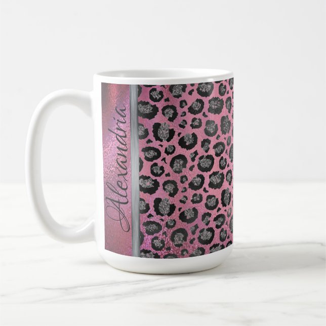 Glittery Leopard Print on Glossy Hot Pink Kaffeetasse (Links)