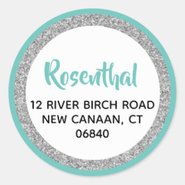 Glittery Light Aquamarin & Silver Rücksendeadresse Runder Aufkleber