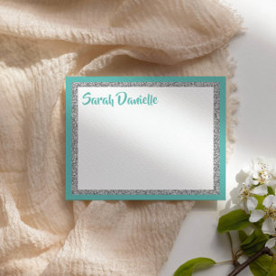 Glittery Light Aquamarin und Silver Vielen Dank Fl Dankeskarte