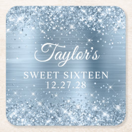Glittery Light Blue Foil 16 . Geburtstag Rechteckiger Pappuntersetzer