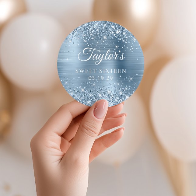 Glittery Light Blue Foil 16 . Geburtstag Runder Aufkleber (Glittery Light Blue Foil Sweet Sixteen Classic Round Sticker)