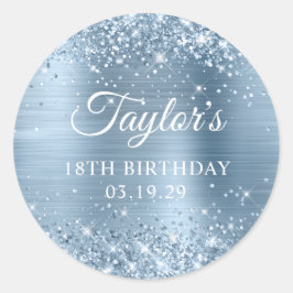 Glittery Light Blue Foil 18. Geburtstag Runder Aufkleber