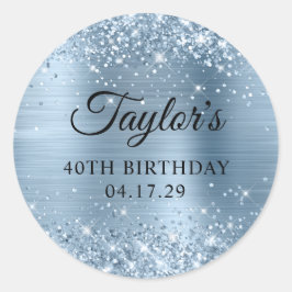 Glittery Light Blue Foil 40. Geburtstag Runder Aufkleber