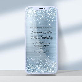 Glittery Light Blue Foil 50. Geburtstag Einladung