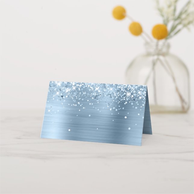 Glittery Light Blue Foil Blank Platzkarte (Vorderseite)