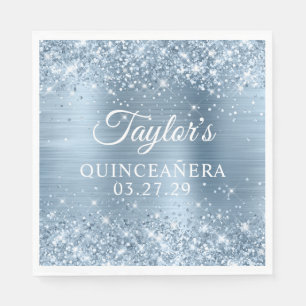 Glittery Light Blue Foil Quinceanera Serviette