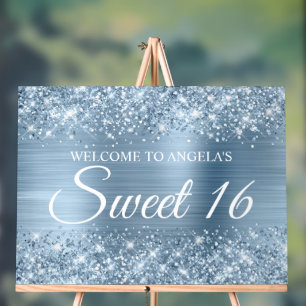 Glittery Light Blue Foil Sweet 16 Acrylschild