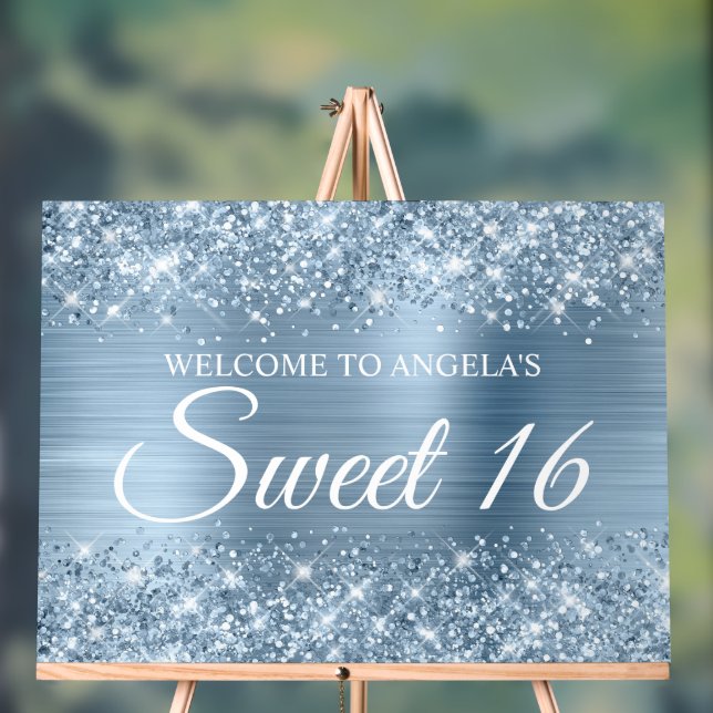 Glittery Light Blue Foil Sweet 16 Acrylschild (Neutral)