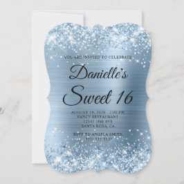 Glittery Light Blue Foil Sweet 16 Einladung