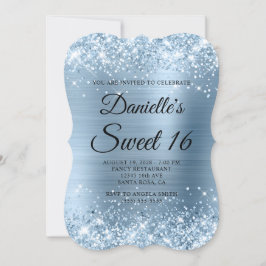 Glittery Light Blue Foil Sweet 16 Einladung