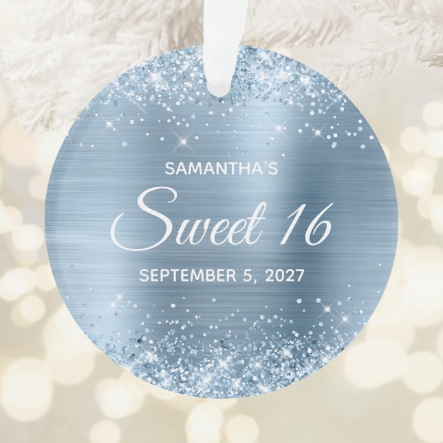 Glittery Light Blue Foil Sweet 16 Ornament (Glittery Light Blue Foil Sweet 16 Ornament)