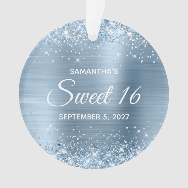 Glittery Light Blue Foil Sweet 16 Ornament (Vorderseite)