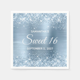 Glittery Light Blue Foil Sweet 16 Serviette