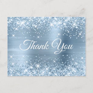 Glittery Light Blue Foil Sweet 16 Vielen Dank Postkarte