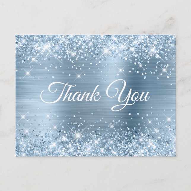Glittery Light Blue Foil Sweet 16 Vielen Dank Postkarte (Vorderseite)