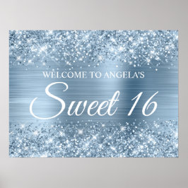 Glittery Light Blue Foil Sweet 16 Willkommen Poster