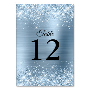 Glittery Light Blue Foil Wedding Tischnummer